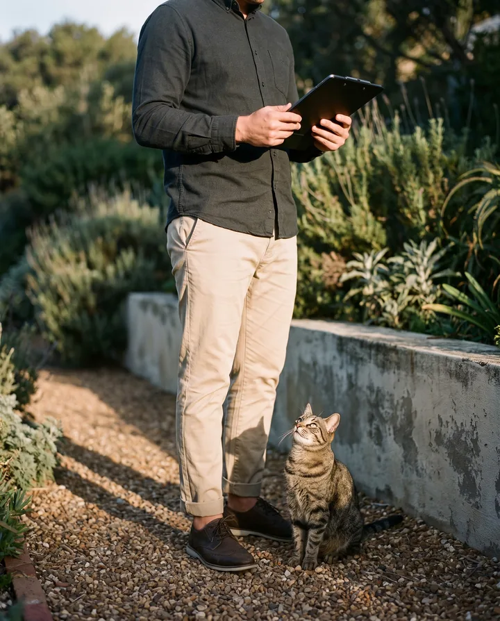 Site visit in a Cape Town garden with the cat in question